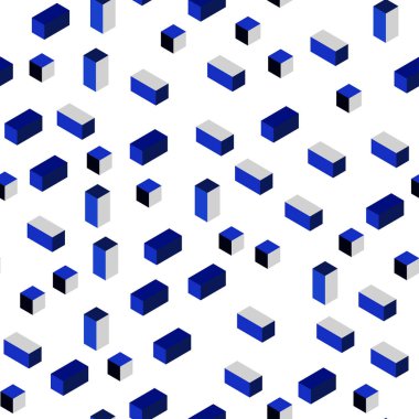 Koyu mavi kare tarzı kesintisiz, izometrik desen vektör. Modern Soyut illüstrasyon renkli dikdörtgenler ile. Tekstil, kumaş, duvar kağıtları için tasarım.