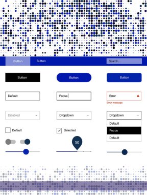 Koyu mavi, yeşil küre ile web UI kit vektör. Başlığını renkli gradyan daireler modern stil kılavuzu. Açılış sayfanız için modern şablon.