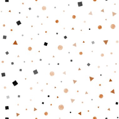 Işık turuncu vektör daireler ile poligonal tarzı ile seamless modeli. Renkli daireler, üçgenler, kareler kümesiyle Illustration. Desen için modaya uygun Kumaş, duvar kağıtları.