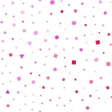Pembe ışık, kristaller, daireler, kareler vektör sorunsuz şablonuyla mavi. Daire, üçgen, küpleri ile soyut degrade illüstrasyon. Tekstil, kumaş, duvar kağıtları için tasarım.