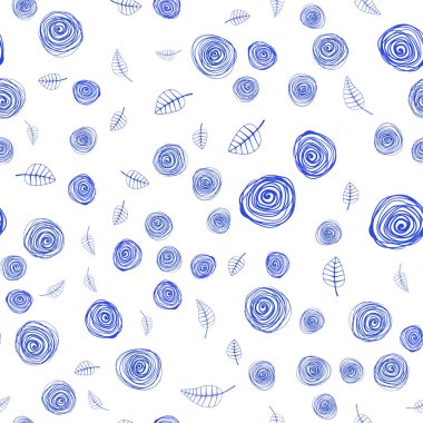 Açık mavi, vektör yaprak ve çiçek ile sorunsuz zarif şablon sarı. İllüstrasyon soyut şablonundaki karalamalar ile. Desen için modaya uygun Kumaş, duvar kağıtları.