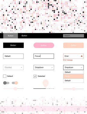 Hafif pembe, sarı vektör tasarım UI kiti noktalı. Dekoratif UI takımı tasarım renkli noktalar ile soyut tarzda. Bu web siteleri için kullanabileceğiniz şablon.