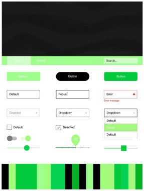 Işık yeşil vektör UI ux kiti ile çizgiler, oval. Renkli resimde gradyan ile soyut memphis tarzı. Bu örnek açılış sayfanız için mu.