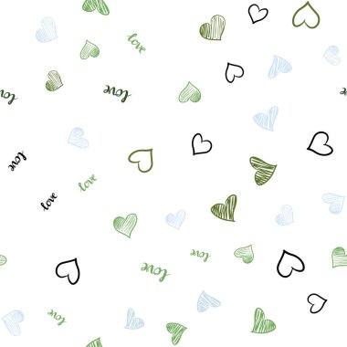 Açık mavi, yeşil vektör sorunsuz kapak teklif Love You, kupa. Renkli gradyan ifade Love You, kalpleri soyut tarzda. Doku pencere panjur, perdeler için.