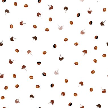 Kahve ile koyu turuncu vektör sorunsuz düzenini ayarlayın. Degrade kahve çekirdekleri ile renkli resimde yokmu. Reklam, kitapçıklar, broşürler restoranlar için desen.