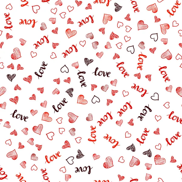 Dark Red Vector Fondo Sin Fisuras Con Palabras Amor Corazones — Vector de stock