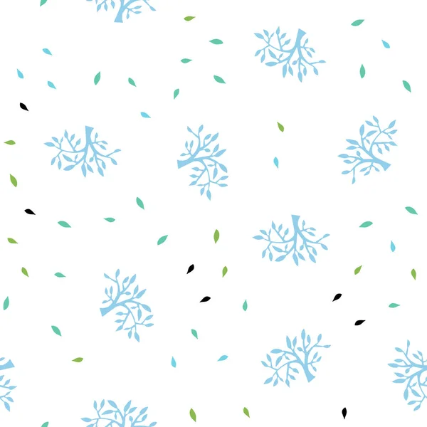 Ljus Blå Gröna Vektor Sömlös Doodle Textur Med Löv Grenar — Stock vektor