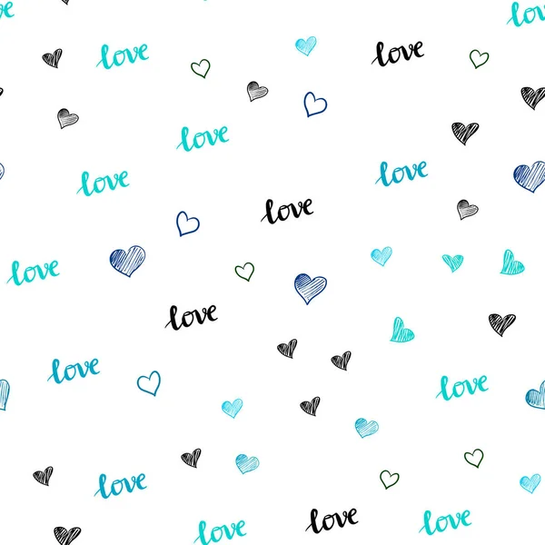 Γαλάζιο Πράσινο Διάνυσμα Απρόσκοπτη Υπόβαθρο Λόγια Αγάπης Καρδιές Εικονογράφηση Λόγια — Διανυσματικό Αρχείο