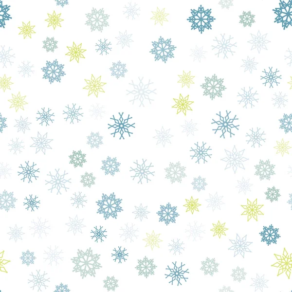 Modèle Sans Couture Bleu Clair Vecteur Vert Avec Flocons Neige — Image vectorielle