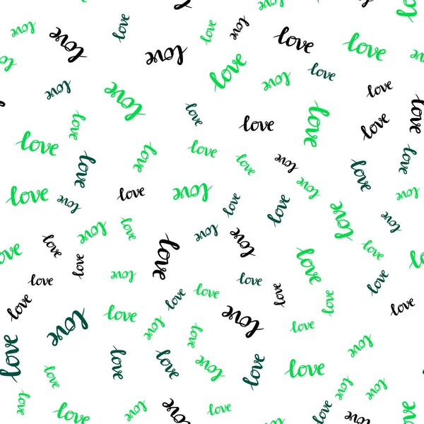 浅绿色矢量无缝背景与爱的话语 来换取情人节的插图 壁纸的设计模式 — 图库矢量图片