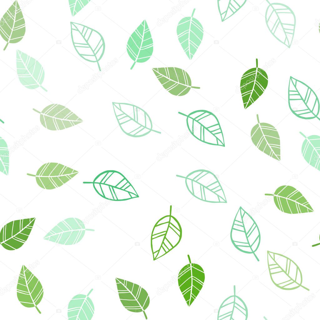 Light Green vector seamless elegant template with leaves. Glitter abstract illustration with doodles and leaves. Design for textile, fabric, wallpapers.