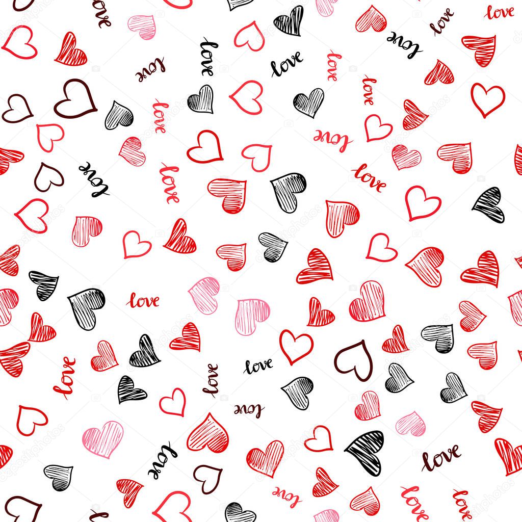 Light Red vector seamless pattern with phrase LOVE YOU, hearts. Romantic illustration with colorful phrase LOVE YOU, hearts. Pattern for design of fabric, wallpapers.