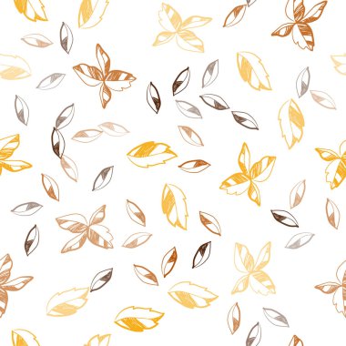 Koyu turuncu vektör yaprak ile sorunsuz doğal arka plan. Parlayan illüstrasyon karalama stilinde yaprakları ile renkli. Duvar kağıdı, kumaş üreticileri için modaya uygun bir tasarım.
