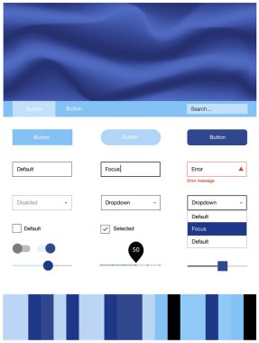 Koyu mavi vektör UI kiti balonu şekiller ile. Renkli resimde gradyan ile soyut memphis tarzı. Bu web siteleri için kullanabileceğiniz şablon.