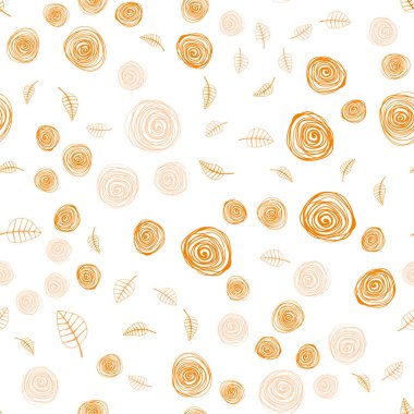 Işık turuncu vektör sorunsuz doodle desenle yaprak ve çiçek. Yaprak ve çiçek ile yeni renkli resimde. Tasarım için duvar kağıdı, kumaş üreticileri.