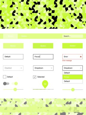 Açık yeşil, sarı vektör tasarım UI kiti noktalı. Dekoratif UI takımı tasarım renkli noktalar ile soyut tarzda. Web siteleri, açılış sayfaları için güzel düzeni.