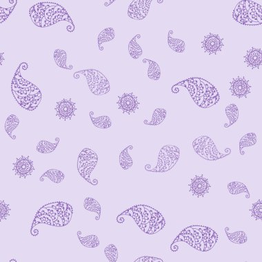 Hafif mor vektör sorunsuz doodle zemin yaprak ve çiçek ile. Yaprak ve çiçek ile zarif bir parlak örnek. El boyalı tasarım web, broşür, tekstil.