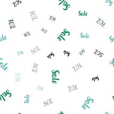 Işık yeşil vektör seamless modeli 30, 50, 70 yüzde işaretleri. Degrade illüstrasyon indirimli beyaz zemin üzerinde imzalar. Reklamlar, poster, afiş satış için desen.