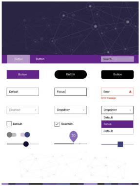 Koyu mor, pembe üçgen, daire ile stil rehberi vektör. Web Kullanıcı arabirimi kiti ile soyut üçgenler, başlığını çevrelerde. Sen-ebilmek kullanma için açılış sayfaları bu şablonu.