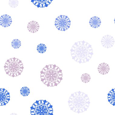 Açık mavi, kırmızı vektör Noel kar taneleri ile seamless modeli. Parlayan illüstrasyon kar Noel tarzı ile renkli. Tekstil, kumaş, duvar kağıtları için tasarım.