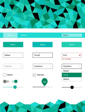 Işık yeşil vektör UI ux kiti üçgen tarzı. Arka plan üzerinde renkli stil rehberi üçgenler ile. Bu örnek açılış sayfanız için mu.
