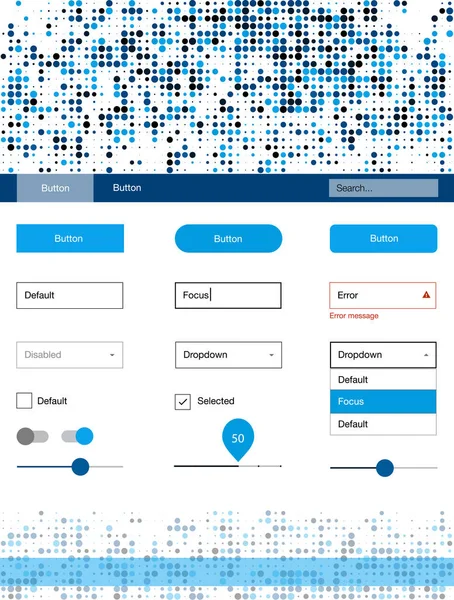 Koyu mavi vektör UI ux kiti daireler ile. Güzel UI ux kiti ile onun üstbilgisindeki renkli noktalar. Sen-ebilmek kullanma için açılış sayfaları bu şablonu.
