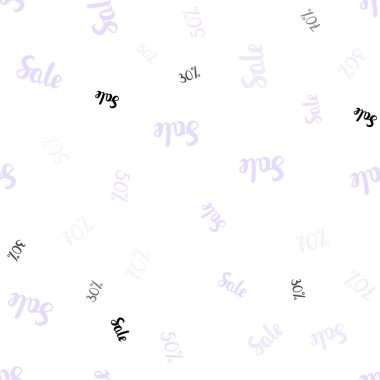 Hafif mor vektör seamless modeli 30, 50, 70 yüzde işaretleri. Degrade illüstrasyon indirimli beyaz zemin üzerinde imzalar. Süper satış siyah Cuma için zemin.
