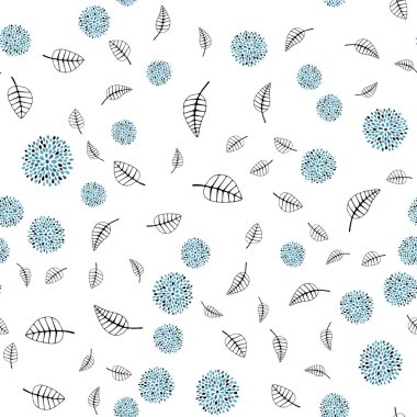 Yapraklar, çiçekler ile mavi vektör sorunsuz doodle arka ışık. Yaprakları doodle tarzı ile renkli soyut resimde. Desen tasarım kumaş, duvar kağıtları.