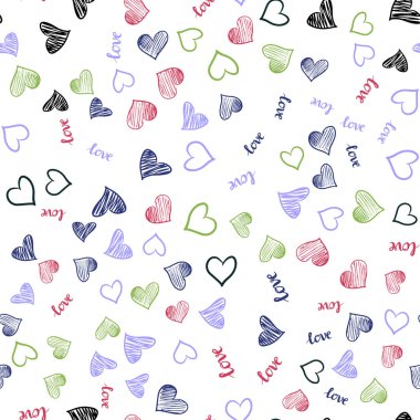 Karanlık çok renkli vektör sorunsuz arka plan ile sözler, kalpleri. Renkli resimde alıntı Love You, kalpleri ile. Tekstil, kumaş, duvar kağıtları için tasarım.