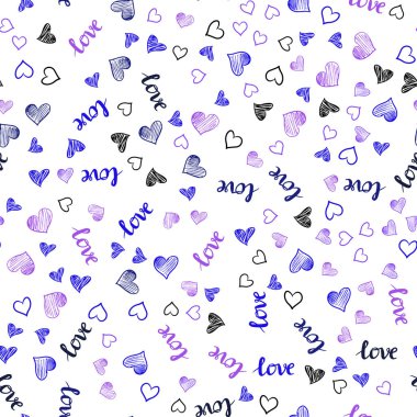 Koyu pembe, mavi sorunsuz geçmiş sözler, kalpleri ile vektör. Resimde ifade Love You, Sevgililer günü için kalp ile. Desen tasarım kumaş, duvar kağıtları.