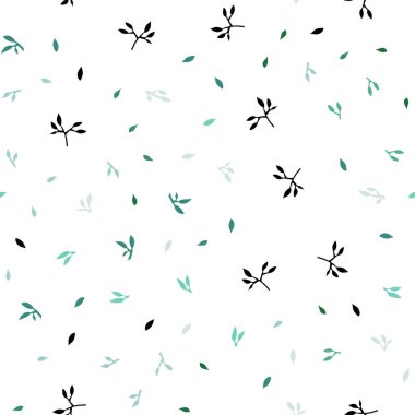 Açık mavi, yeşil vektör sorunsuz zarif duvar kağıdı yaprakları ile. Dekoratif illüstrasyon soyut şablonundaki karalamalar ile. Desen tasarım pencere panjur, perdeler.