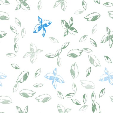 Açık mavi, vektör sorunsuz doodle zemin yaprakları ile yeşil. bulanık arka plan gradyan ile yapraklarda. Desen için modaya uygun Kumaş, duvar kağıtları.