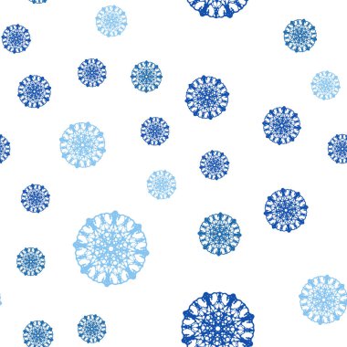 Xmas kar taneleri ile sorunsuz arka plan ışık mavi vektör. Bulanık dekoratif tasarım kar ile xmas tarzında. Duvar kağıdı, kumaş üreticileri için modaya uygun bir tasarım.