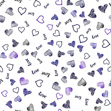 Koyu pembe, mavi metin Love You, kalpleri ile sorunsuz şablon vektör. Renkli gradyan ifade Love You, kalpleri soyut tarzda. Tekstil, kumaş, duvar kağıtları için tasarım.