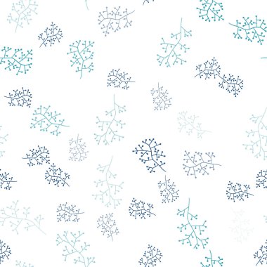 Hafif mavi vektör sorunsuz doodle desen dalları ile. Yaprakları ve dalları ile yeni renkli resimde. Tasarım için duvar kağıdı, kumaş üreticileri.