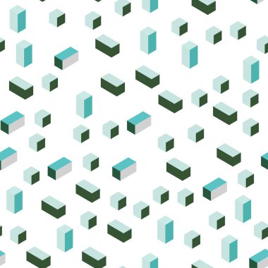 Açık mavi, vektör kesintisiz, izometrik desen kare tarzı yeşil. Glitter soyut resim dikdörtgen şekiller ile. Desen için modaya uygun Kumaş, duvar kağıtları.