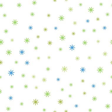 Açık mavi, Noel kar taneleri ile Dikişsiz desen vektör yeşil. Renkli dekoratif tasarım kar ile xmas tarzında. Doku pencere panjur, perdeler için.