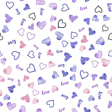 Açık mavi, kırmızı vektör kelime Love You, kalpleri ile sorunsuz doku. Resimde ifade Love You, Sevgililer günü için kalp ile. Doku pencere panjur, perdeler için.