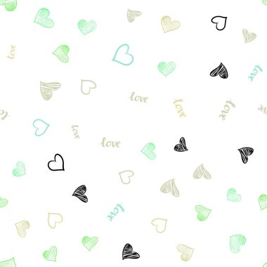 Işık yeşil, sarı vektör sorunsuz şablon metin Love You ile kalpleri. Renkli resimde alıntı Love You, kalpleri ile. Tasarım için duvar kağıdı, kumaş üreticileri.