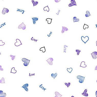 Açık mavi, kırmızı vektör kelime Love You, kalpleri ile sorunsuz doku. Resimde ifade Love You, Sevgililer günü için kalp ile. Tekstil, kumaş, duvar kağıtları için tasarım.