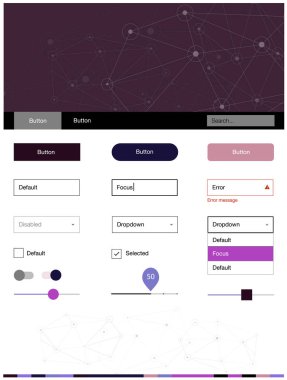 Açık mavi, kırmızı vektör tasarım UI kiti ile mozaik, daireler. Üçgen, daire arka plan üzerinde Stil Kılavuzu. Bu web siteleri için kullanabileceğiniz şablon.