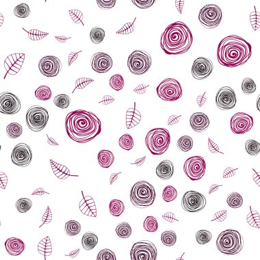 Yaprak ve çiçek ile koyu pembe vektör sorunsuz doodle arka plan. Yaprak ve çiçek ile zarif bir parlak örnek. Kartvizit, Web siteleri için şablon.