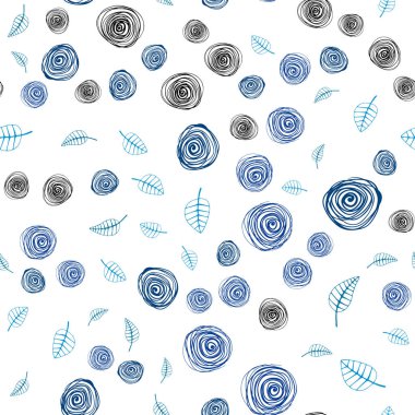 Açık mavi, yeşil vektör sorunsuz zarif arka plan ile yaprak ve çiçekler. Yaprakları doodle tarzı ile renkli soyut resimde. Tekstil, kumaş, duvar kağıtları için tasarım.