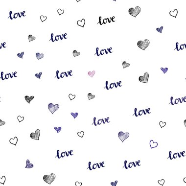 Koyu pembe, mavi kelime Love You, kalpleri ile sorunsuz doku vektör. Renkli resimde alıntı Love You, kalpleri ile. Tekstil, kumaş, duvar kağıtları için tasarım.