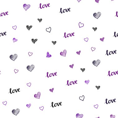 Kelime Love You, kalpleri ile mor vektör sorunsuz doku ışık. Renkli gradyan ifade Love You, kalpleri soyut tarzda. Doku pencere panjur, perdeler için.