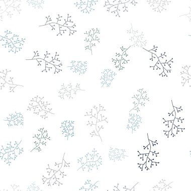Hafif mavi vektör sorunsuz doodle desen dalları ile. Beyaz arka plan üzerinde doğal tarzı şubeleri var. Desen tasarım kumaş, duvar kağıtları.