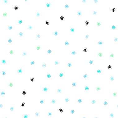Açık mavi, yeşil vektör sorunsuz doku renkli kar taneleri ile. Soyut şablonundaki kar ile renkli resimde parlayan. Doku pencere panjur, perdeler için.