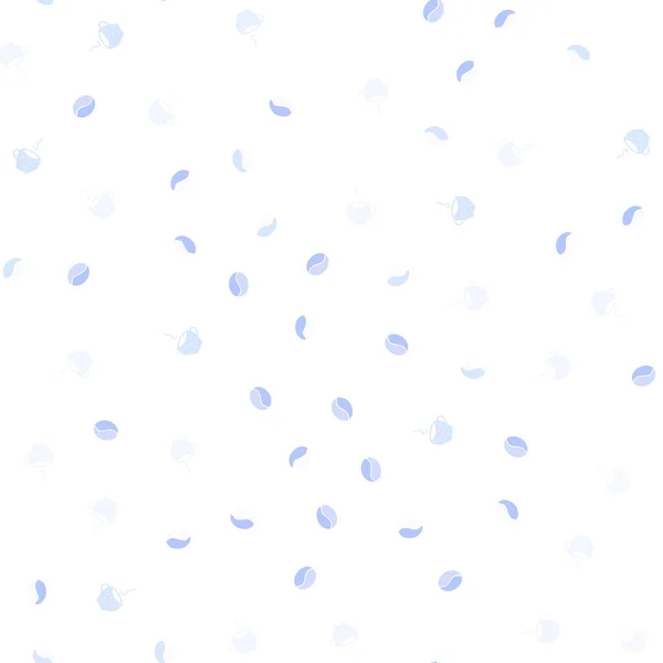Modèle Sans Couture Vecteur Bleu Clair Avec Grains Café Tasses — Image vectorielle