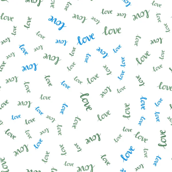 Light Blue Green Vector Seamless Backdrop Phrase Love You Decorative — Stock Vector