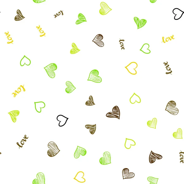Light Green Yellow Vector Seamless Pattern Phrase Love You Hearts — Stock Vector